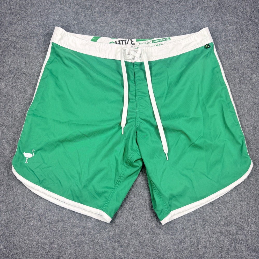 The Chive Mens Board Shorts Green White 2-Way Stretch Swim Trunks Size 36